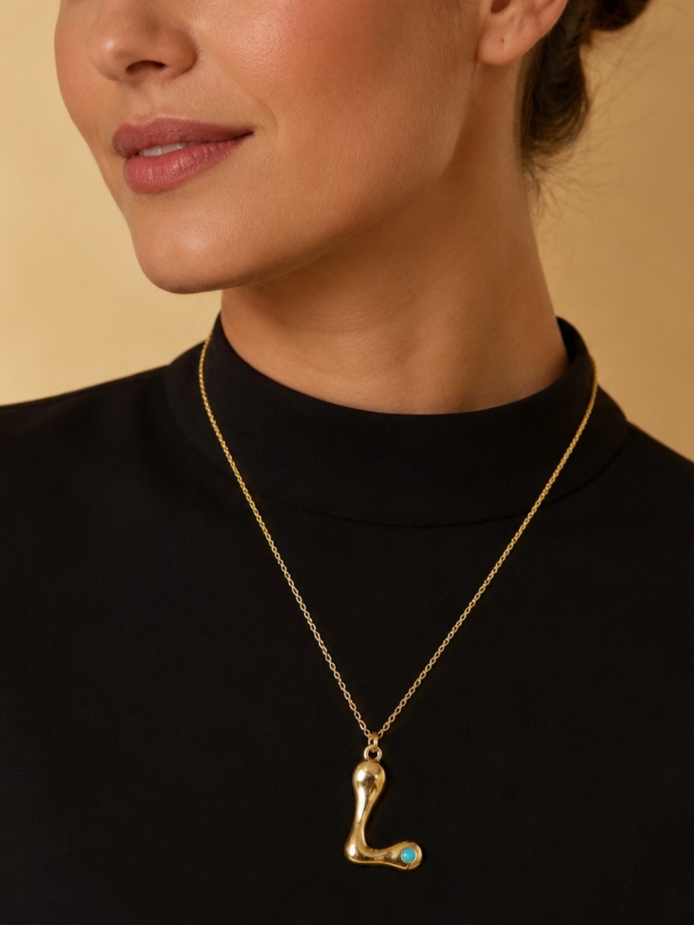 Mayamar ‘L’ initial necklace with turquoise 16” plus 2” extender